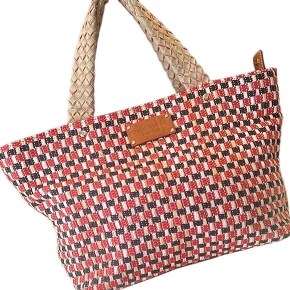 Kate Spade Red and Black Leather and Woven Tote Shoulder Bag - Picture 1 of 16